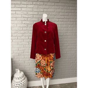Jones New York Signature Women STRETCH Red Velvet Blazer Size L